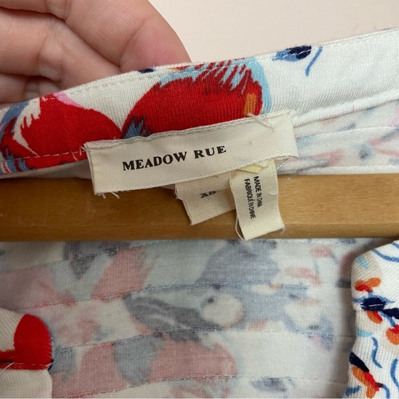 Anthropologie Meadow Rue White Floral Pintuck Pleated Ruffle Sleeve Top Size XS - Picture 3 of 4